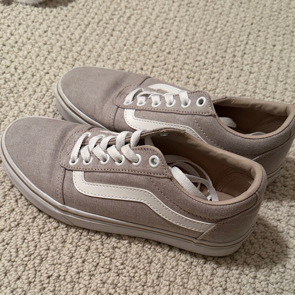 Classic Low-Top Canvas Sneakers in Taupe with White Stripe